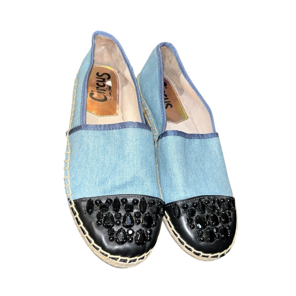 Circus Sam Edelman Loretta Moccasin Beaded blue denim Black Espadrille 8.5 flats